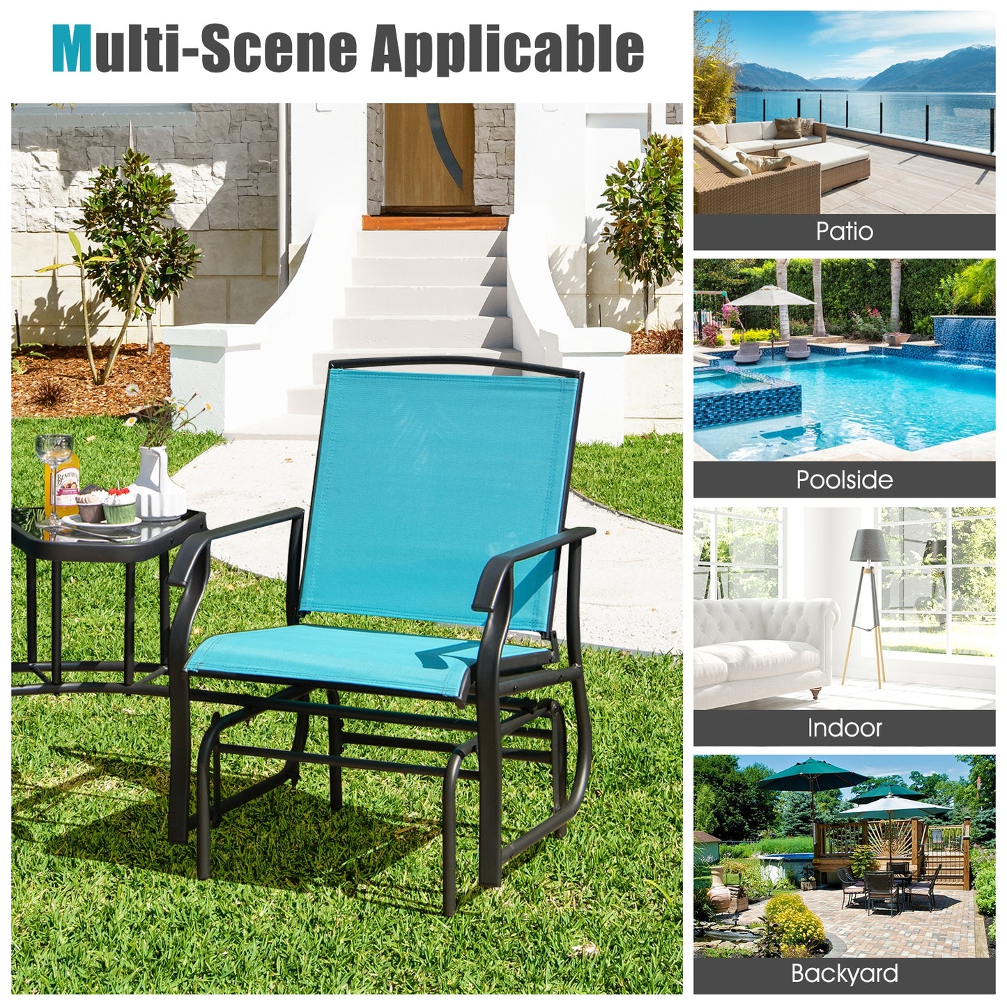Double Swing Glider Rocker Chair Set, Turquoise Patio Conversation Sets at Gallery Canada