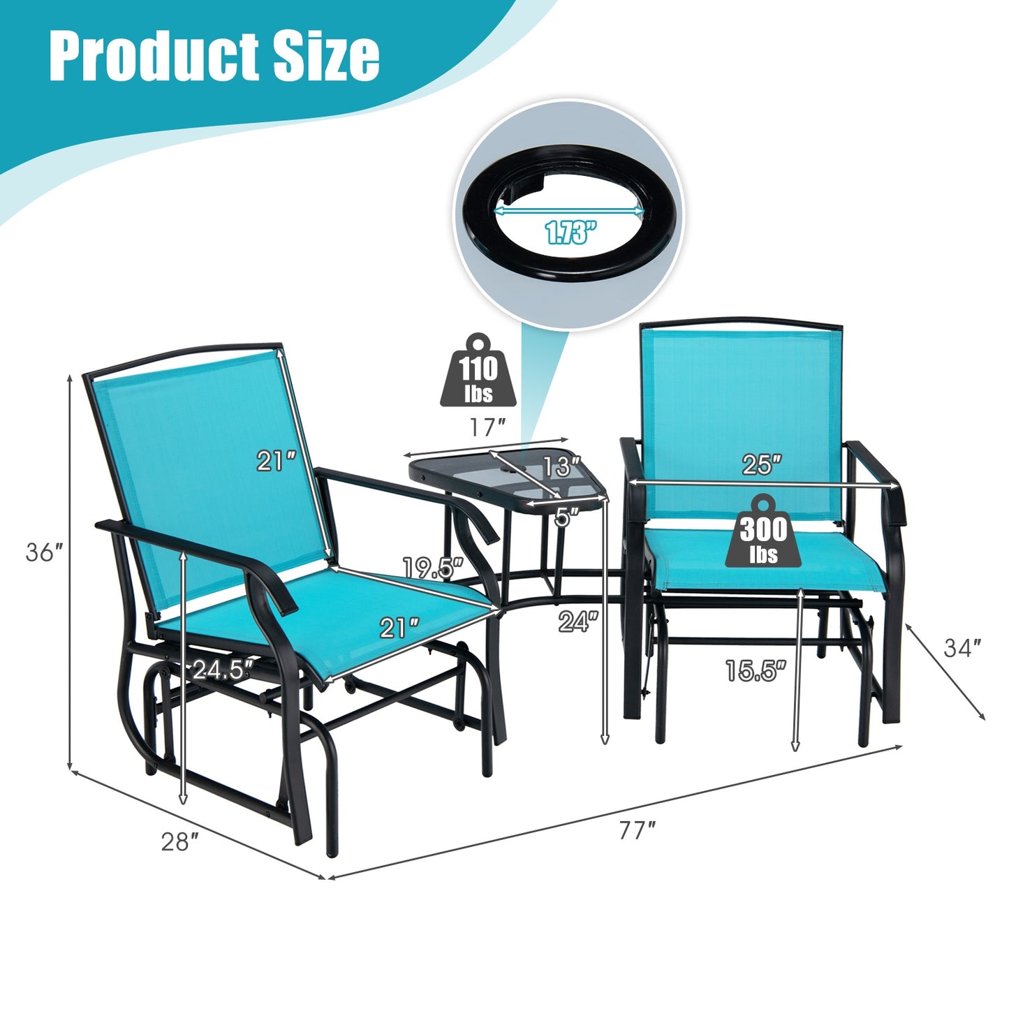 Double Swing Glider Rocker Chair Set, Turquoise Patio Conversation Sets at Gallery Canada