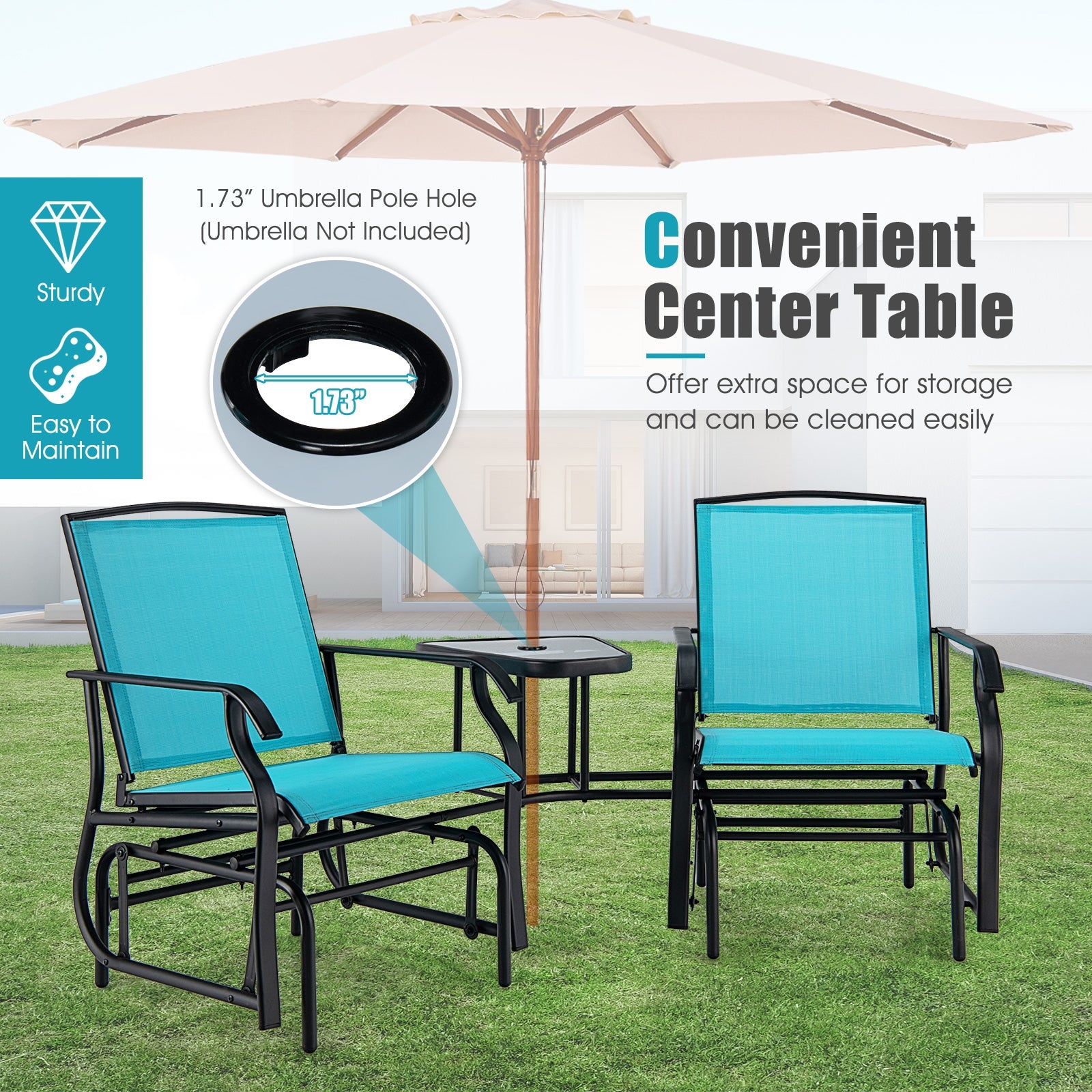 Double Swing Glider Rocker Chair Set, Turquoise Patio Conversation Sets at Gallery Canada