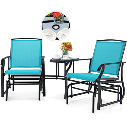 Double Swing Glider Rocker Chair Set, Turquoise Patio Conversation Sets at Gallery Canada