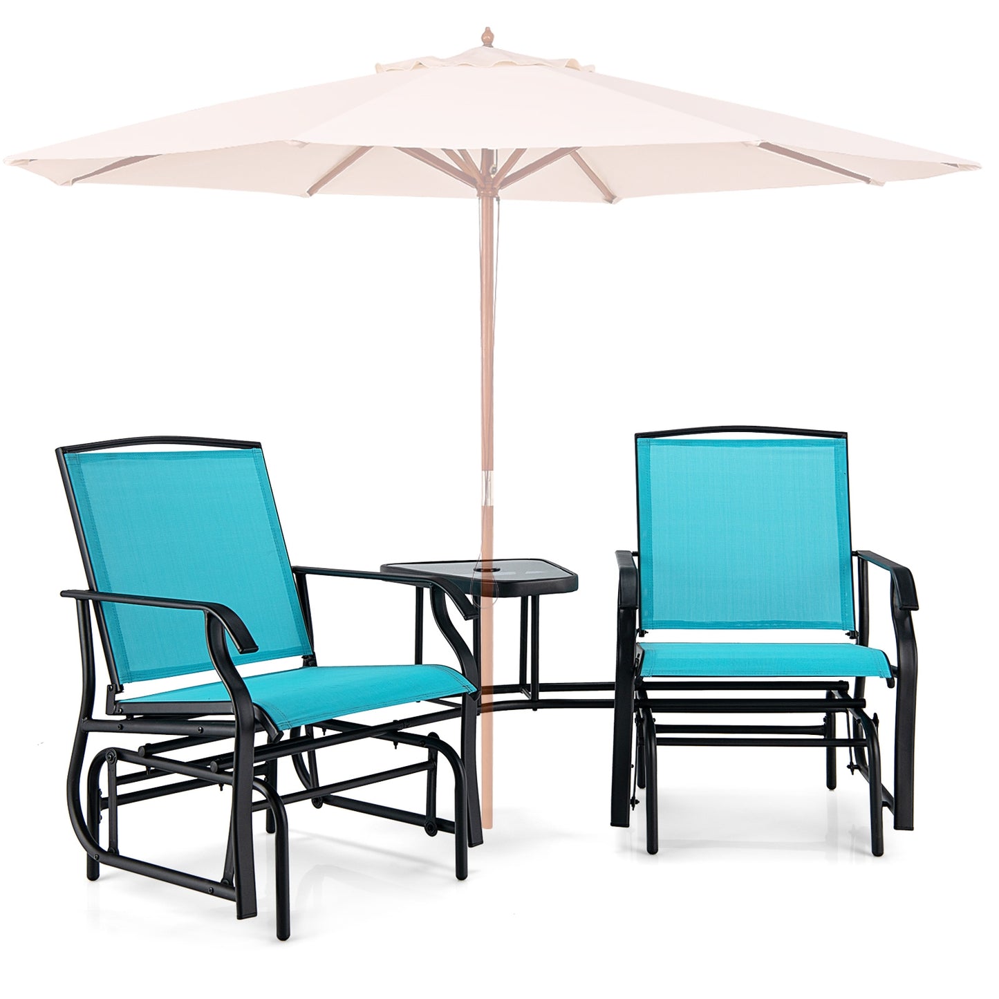 Double Swing Glider Rocker Chair Set, Turquoise Patio Conversation Sets at Gallery Canada