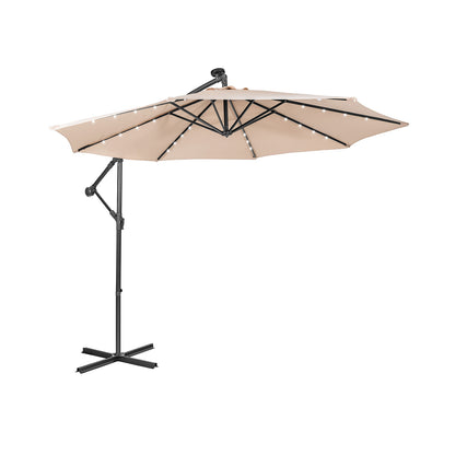 10 Feet Solar Cantilever Umbrella, Tilting System, Beige Outdoor Umbrellas at Gallery Canada