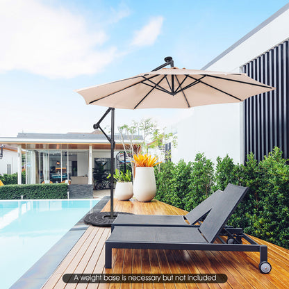 10 Feet Patio Solar Powered Cantilever Umbrella with Tilting System, Beige Outdoor Umbrellas at Gallery Canada