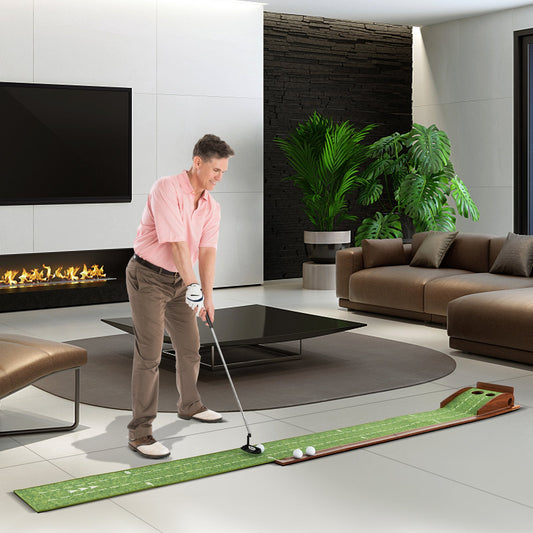 Golf Putting Mat Practice Training Aid with Auto Ball Return and 2 Hole Sizes, Green - Gallery Canada