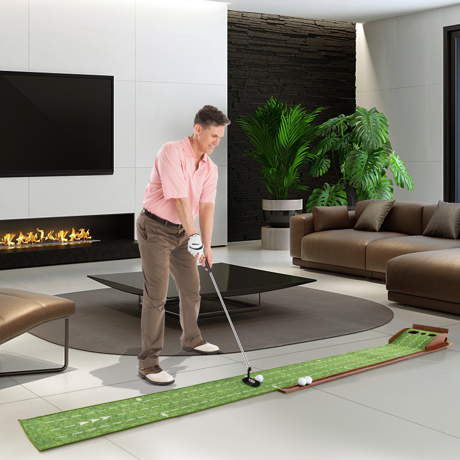 Golf Putting Mat Practice Training Aid with Auto Ball Return and 3 Hole Sizes, Green Golf at Gallery Canada