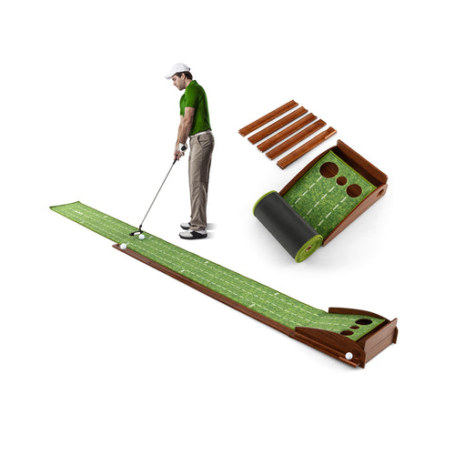 Golf Putting Mat Practice Training Aid with Auto Ball Return and 3 Hole Sizes, Green