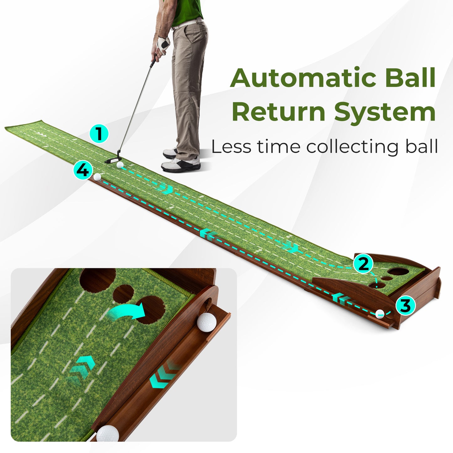 Golf Putting Mat Practice Training Aid with Auto Ball Return and 3 Hole Sizes, Green Golf at Gallery Canada