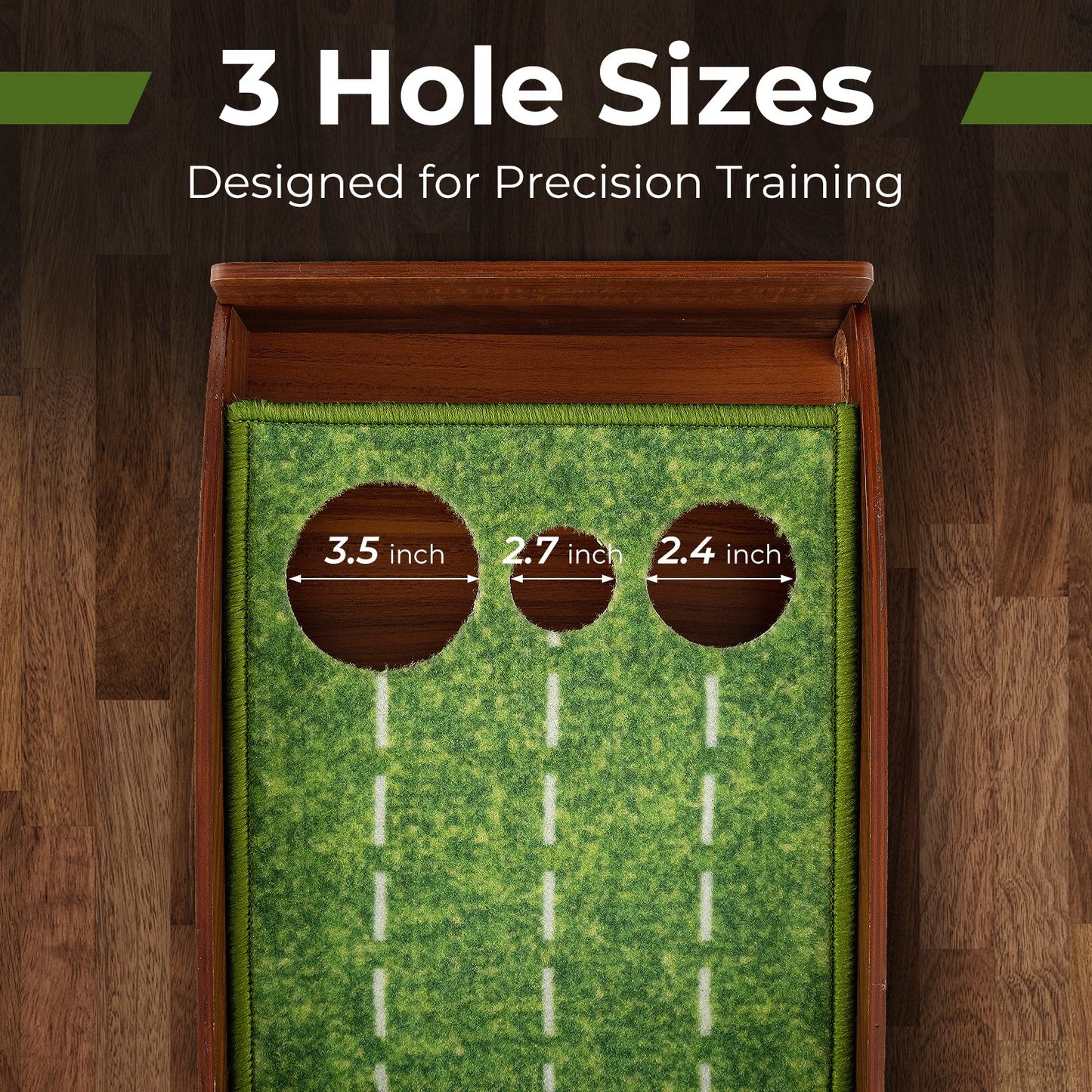 Golf Putting Mat Practice Training Aid with Auto Ball Return and 3 Hole Sizes, Green