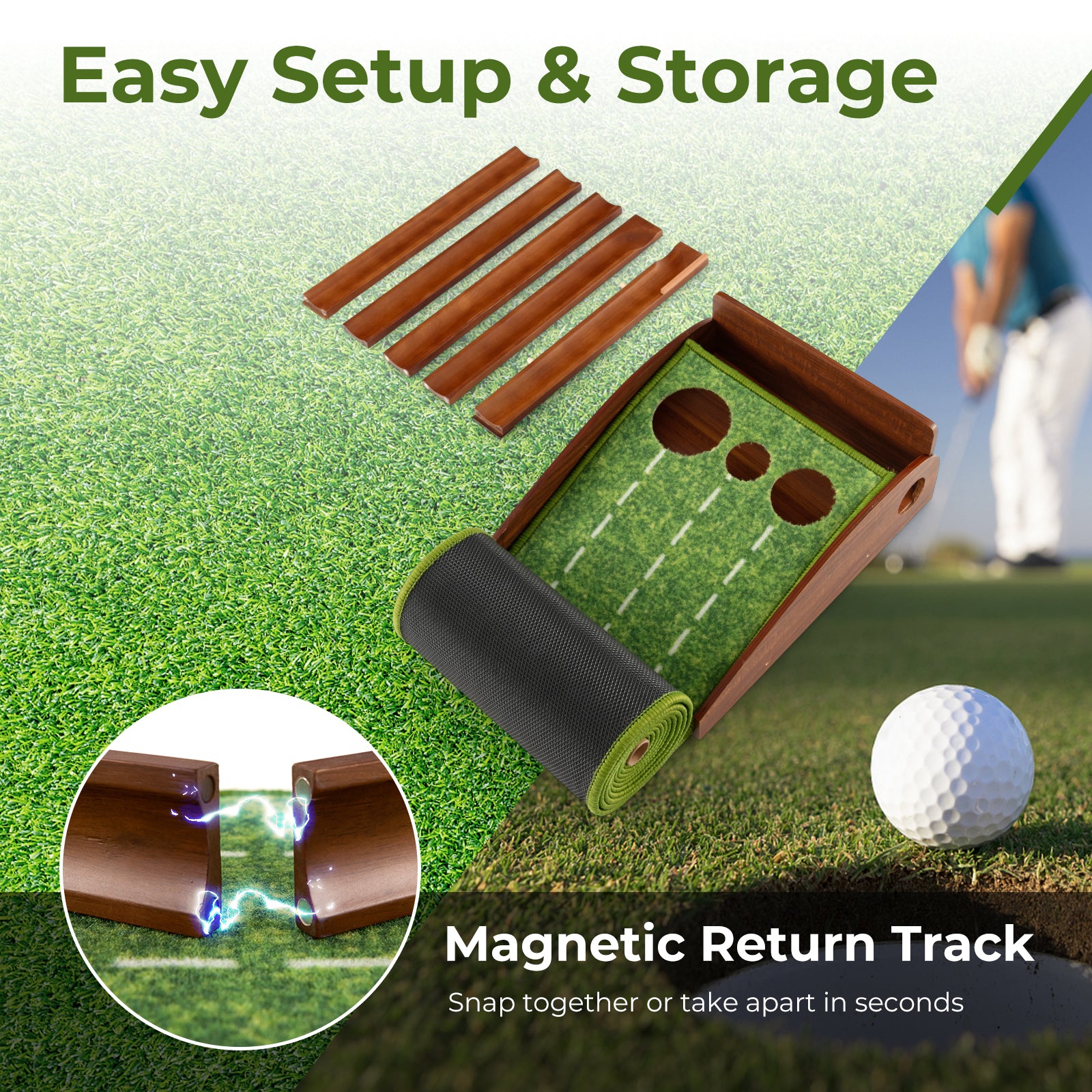 Golf Putting Mat Practice Training Aid with Auto Ball Return and 3 Hole Sizes, Green Golf at Gallery Canada