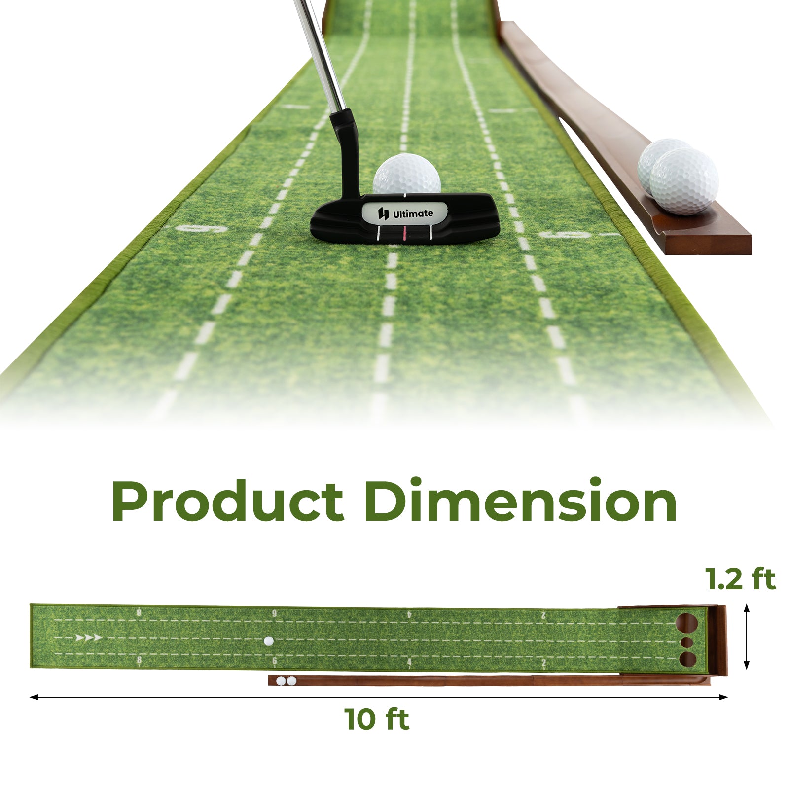 Golf Putting Mat Practice Training Aid with Auto Ball Return and 3 Hole Sizes, Green Golf at Gallery Canada