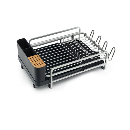 Aluminum Expandable Dish Drying Rack with Drainboard and Rotatable Drainage Spout, Dark Gray at Gallery Canada
