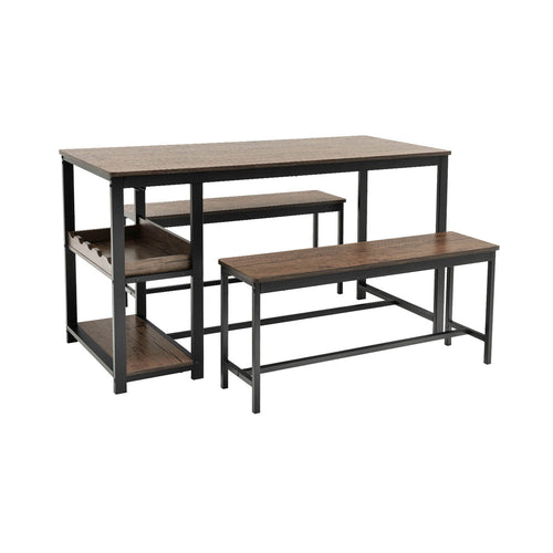 3-Piece Dining Table Set For 4 With Wine Rack, Brown