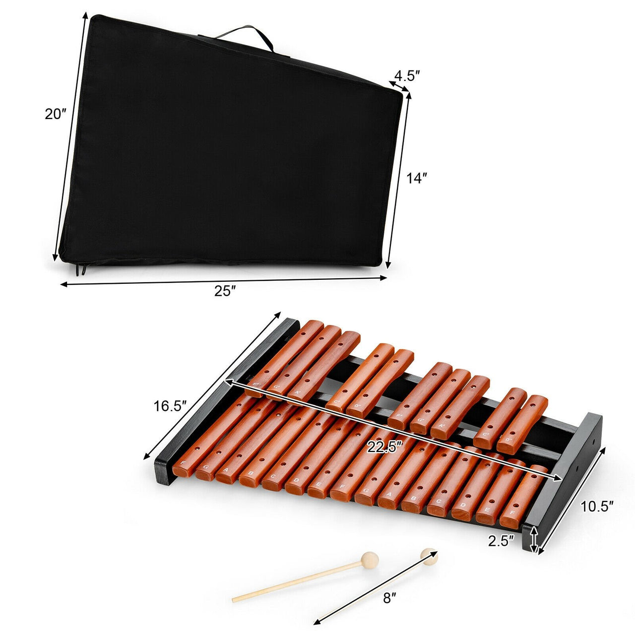 25 Notes Xylophone Wooden Percussion Educational Instrument with 2 Mallets - Gallery View 4 of 12