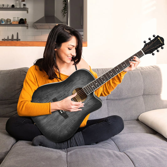 41 Inch Full Size Cutaway Acoustic Guitar Set for Beginner, Black - Gallery Canada