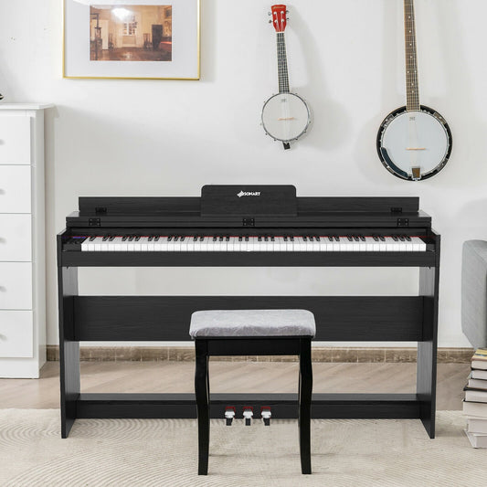 88 Key Full Size Electric Piano Keyboard with Stand 3 Pedals MIDI Function, Black - Gallery Canada