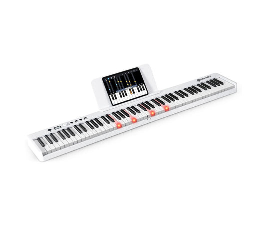 88-Key Folding Electric Lighted Piano Full-Size Portable Keyboard MIDI, White - Gallery Canada