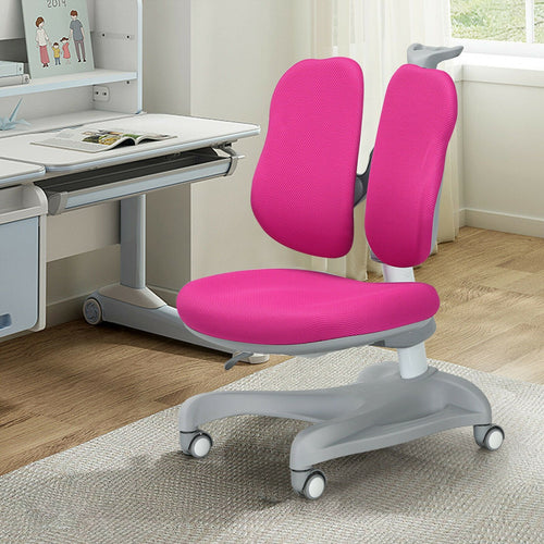 Adjustable Height Student Chair with Sit-Brake Casters and Lumbar Support for Home and School, Pink
