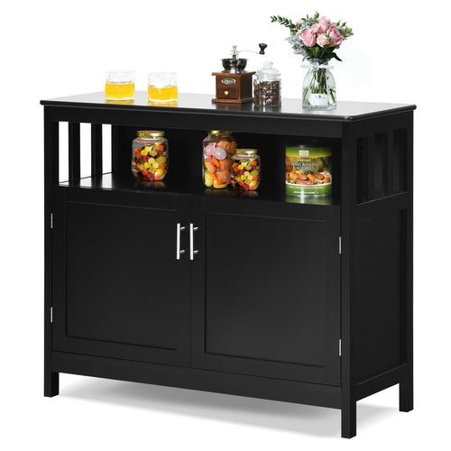 Kitchen Buffet Server Sideboard Storage Cabinet with 2 Doors and Shelf, Black