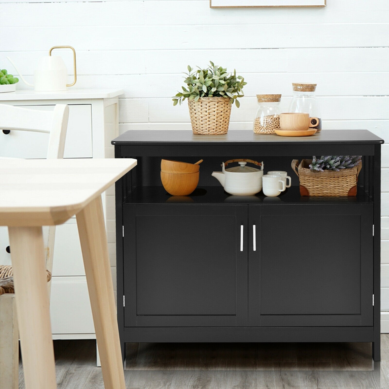 Kitchen Buffet Server Sideboard Storage Cabinet with 2 Doors and Shelf, Black - Gallery Canada