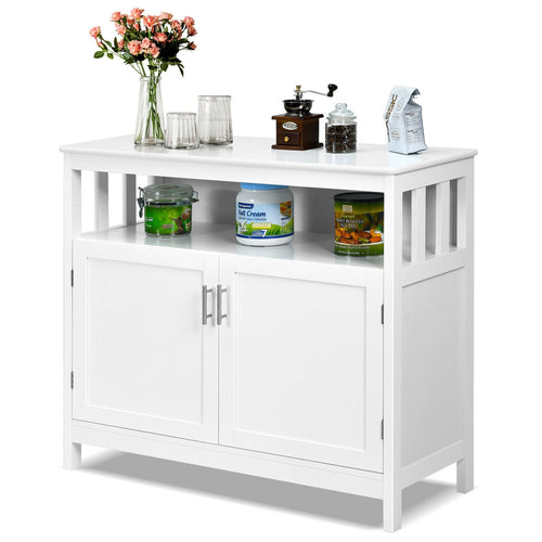 Kitchen Buffet Server Sideboard Storage Cabinet with 2 Doors and Shelf, White