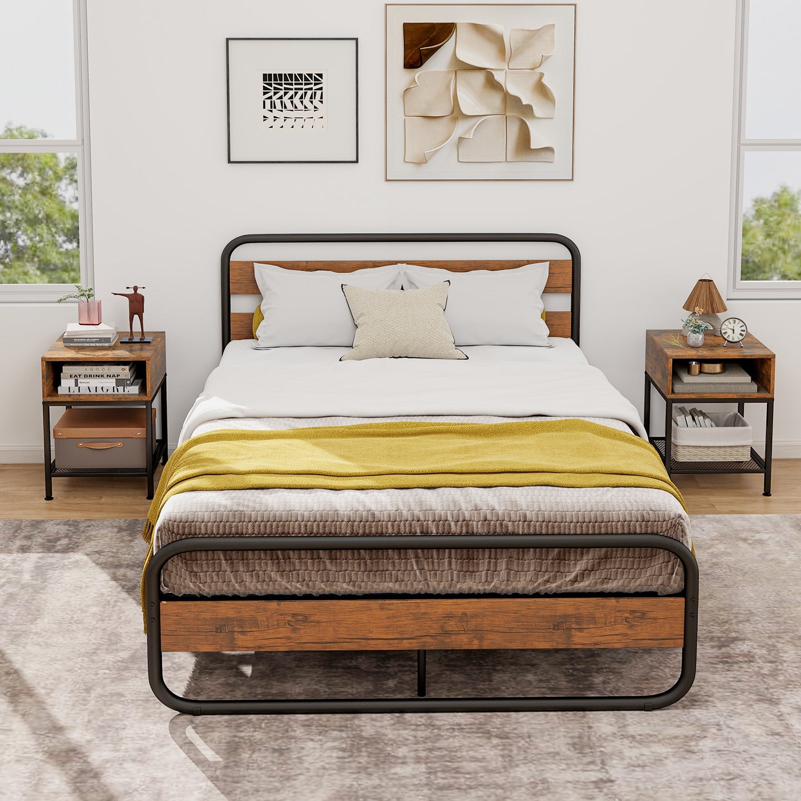 Industrial Nightstand End Side Table with Mesh Shelf Nightstands at Gallery Canada