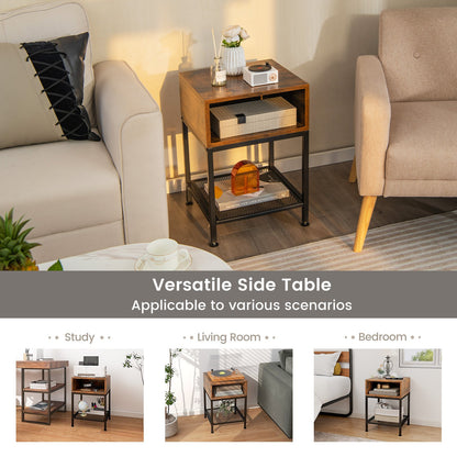 Industrial Nightstand End Side Table with Mesh Shelf - Gallery Canada