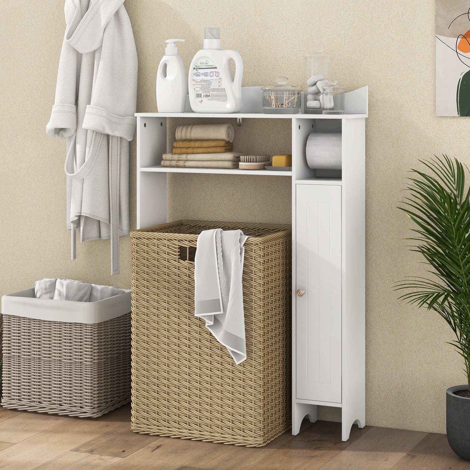 Wood Over Toilet Space Saver, Paper Holder And Shelf, White Bathroom Etagere at Gallery Canada