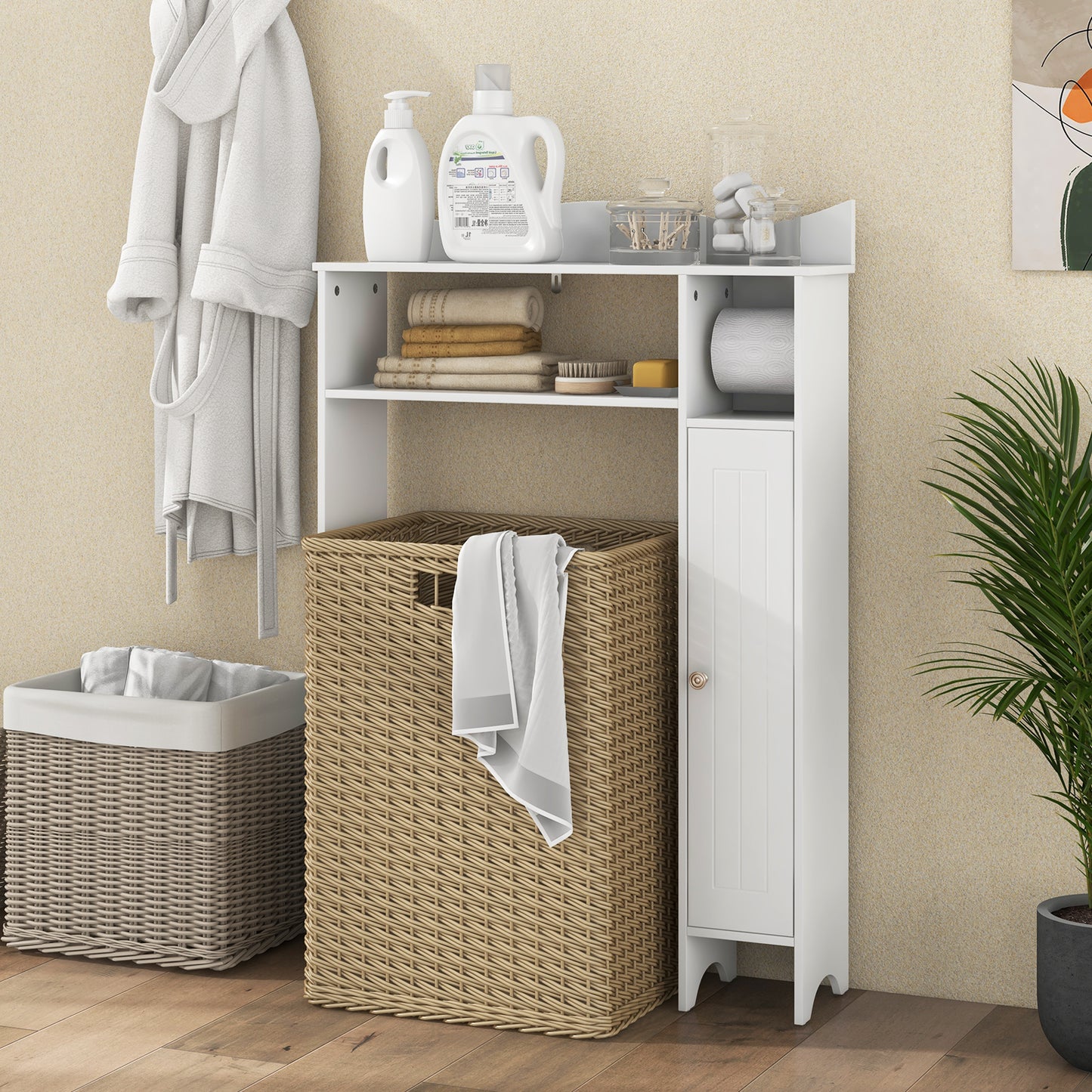 Wood Over Toilet Space Saver, Paper Holder And Shelf, White Bathroom Etagere at Gallery Canada