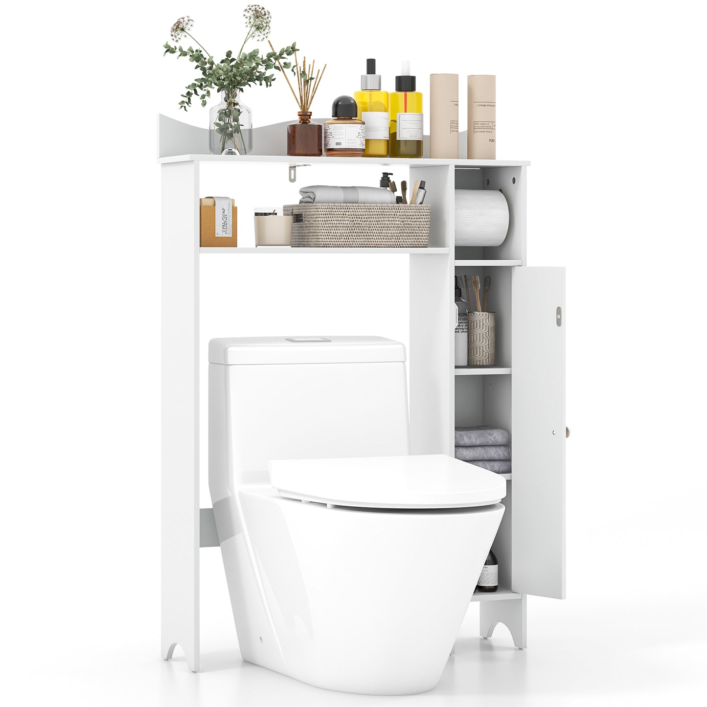 Wood Over Toilet Space Saver, Paper Holder And Shelf, White Bathroom Etagere at Gallery Canada