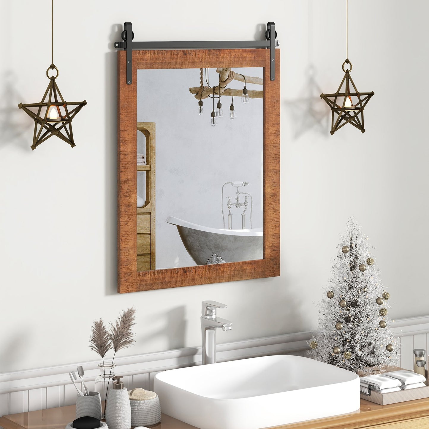 30 x 22 Inch Wall Mount Mirror with Wood Frame, Brown - Gallery Canada