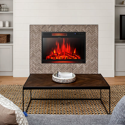 28 Inch Electric Freestanding and Recessed Fireplace with Remote, Black Fireplaces at Gallery Canada