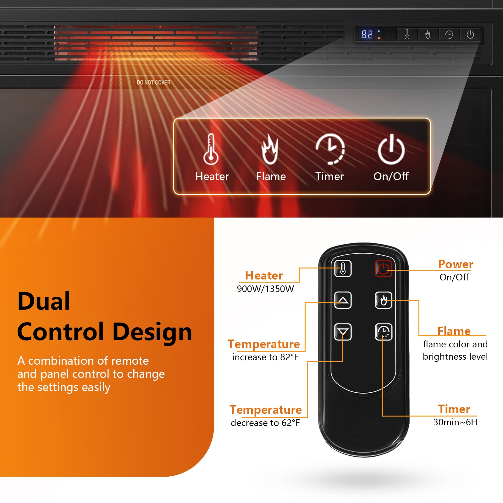 28 Inch Electric Freestanding and Recessed Fireplace with Remote, Black Fireplaces at Gallery Canada