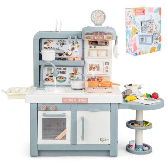Kids Play Kitchen Toy with Stove Sink Oven with Light and Sound, Gray - Gallery Canada