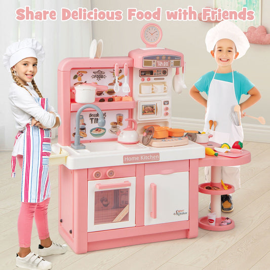 Kids Play Kitchen Toy with Stove Sink Oven with Light and Sound, Pink - Gallery Canada
