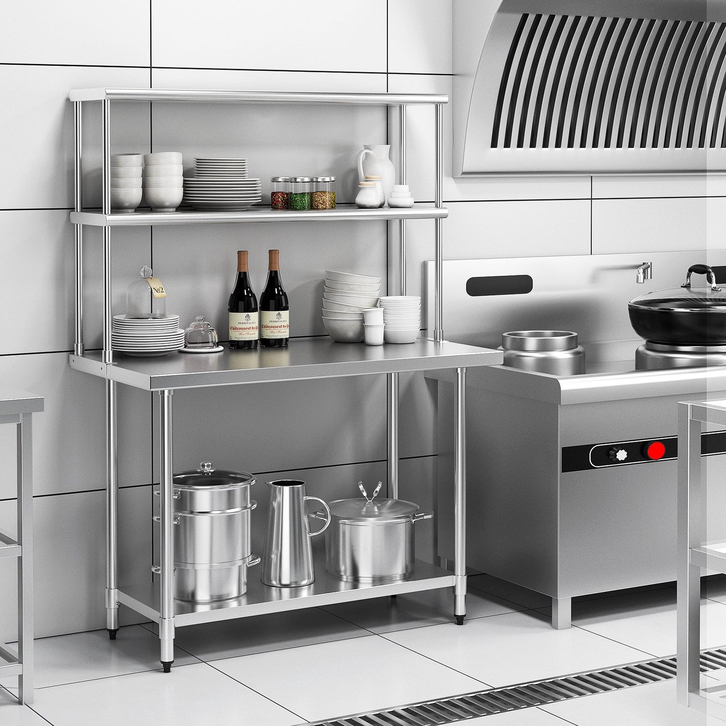Stainless Steel Overshelf with Adjustable Lower Shelf for Home Kitchen, Silver at Gallery Canada