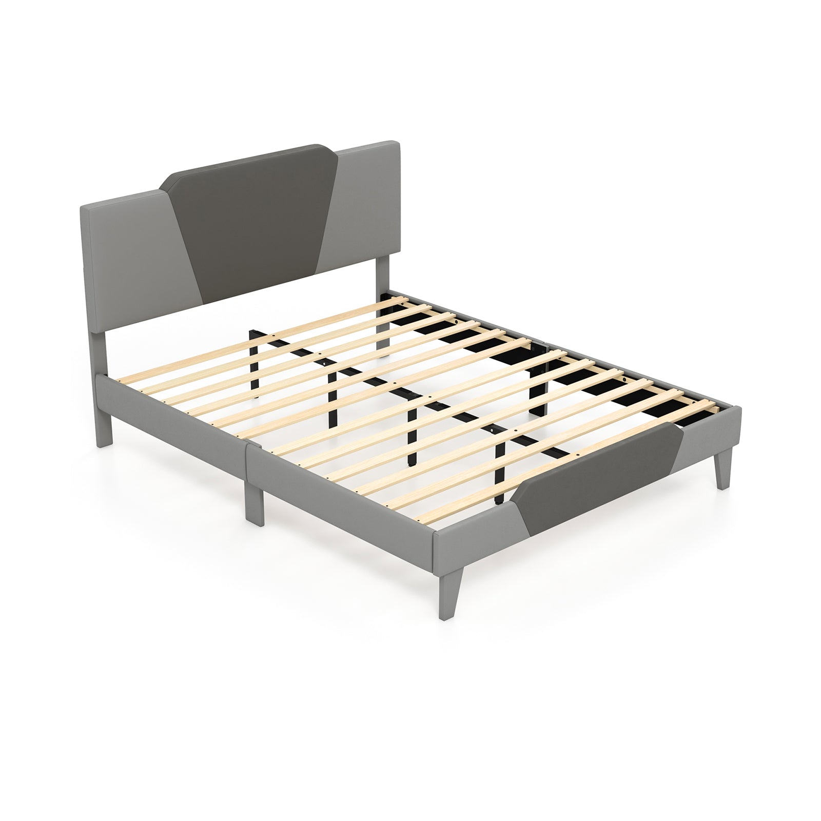 Velvet Upholstered Bed Frame, Queen Size, Gray Simple Bed Frame at Gallery Canada