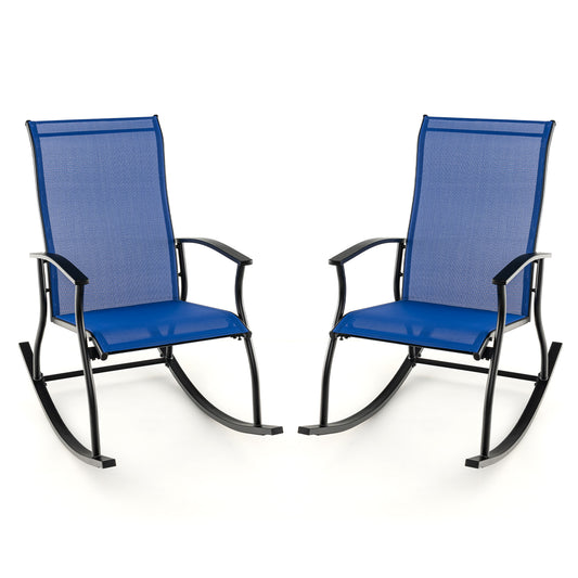 2 Pieces Outdoor Rocking Chairs with Breathable Backrest, Navy Patio Rocking Chairs & Gliders Navy at Gallery Canada