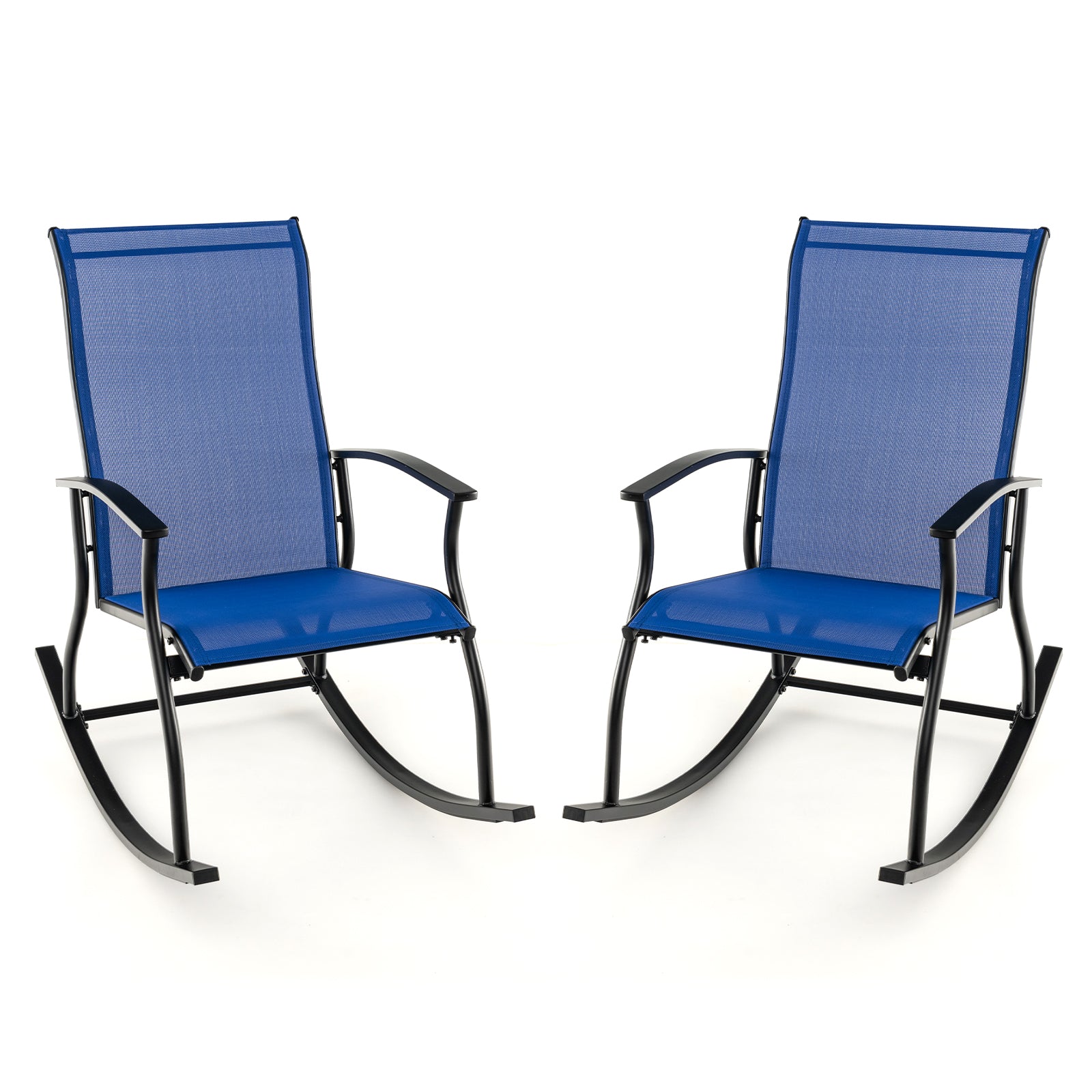 2 Pieces Outdoor Rocking Chairs with Breathable Backrest, Navy Patio Rocking Chairs & Gliders at Gallery Canada