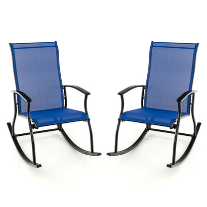 2 Pieces Outdoor Rocking Chairs with Breathable Backrest, Navy Patio Rocking Chairs & Gliders at Gallery Canada