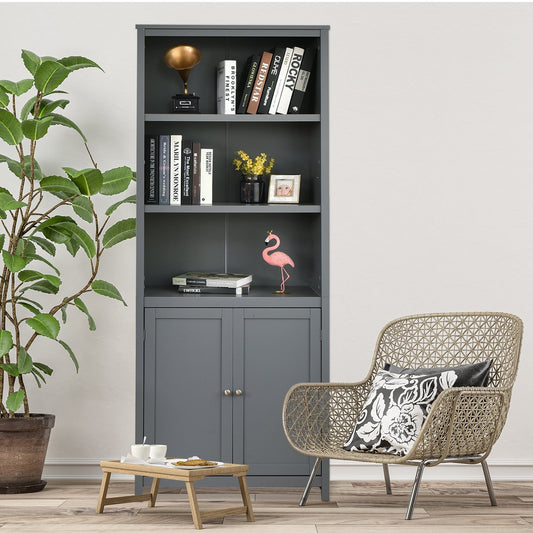 Bookcase Shelving Storage Wooden Cabinet Unit Standing Display Bookcase with Doors, Gray - Gallery Canada