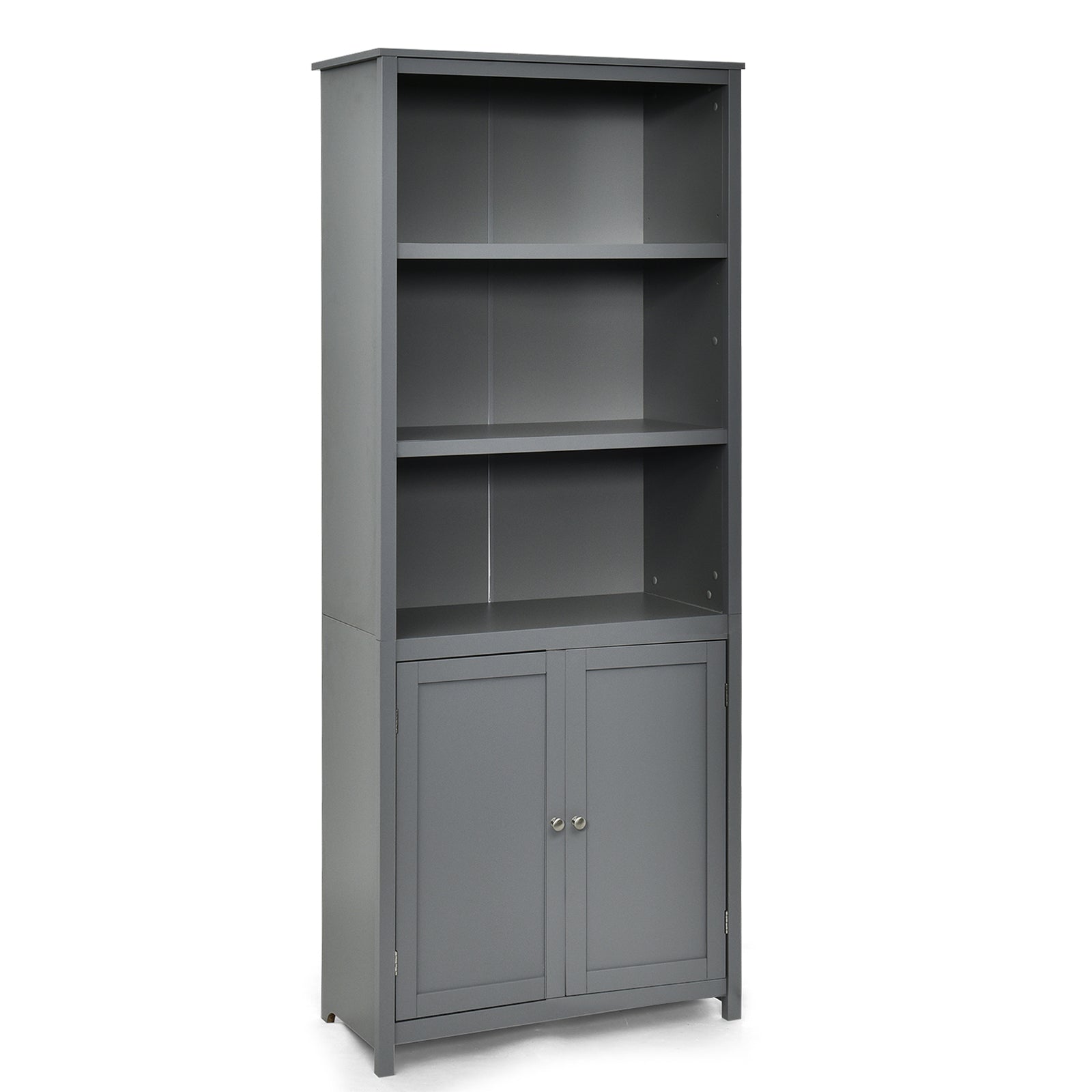 Bookcase Shelving Storage Wooden Cabinet Unit Standing Display Bookcase with Doors, Gray Bookcases Gray at Gallery Canada