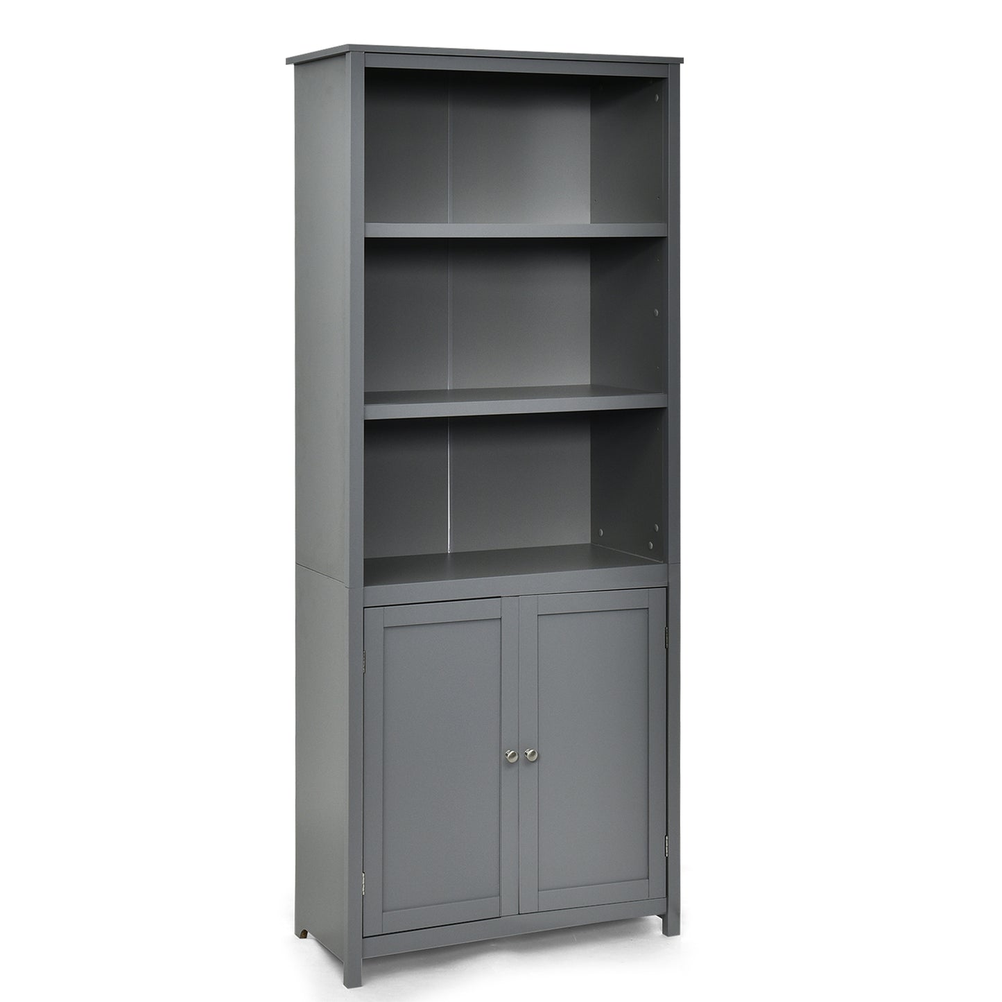 Bookcase Shelving Storage Wooden Cabinet Unit Standing Display Bookcase with Doors, Gray Bookcases Gray at Gallery Canada
