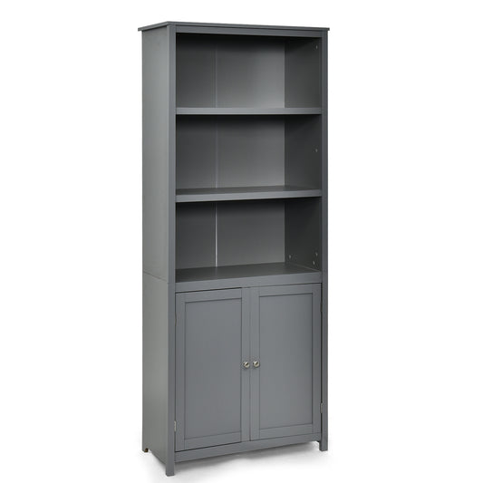 Bookcase Shelving Storage Wooden Cabinet Unit Standing Display Bookcase with Doors, Gray Bookcases Gray at Gallery Canada