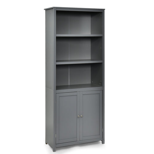 Wooden Bookcase With Doors, Storage Cabinet Unit, Gray