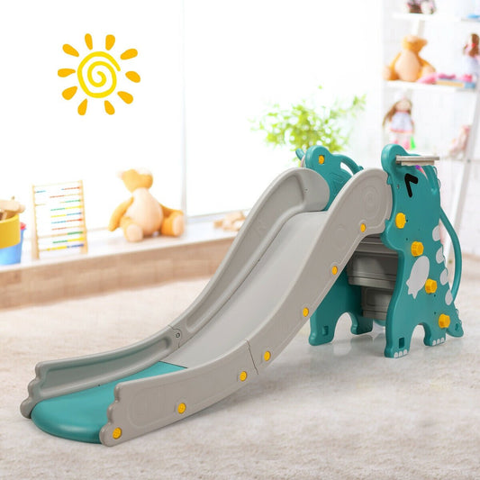 4-in-1 Kids Climber Slide Play Set with Basketball Hoop, Green - Gallery Canada