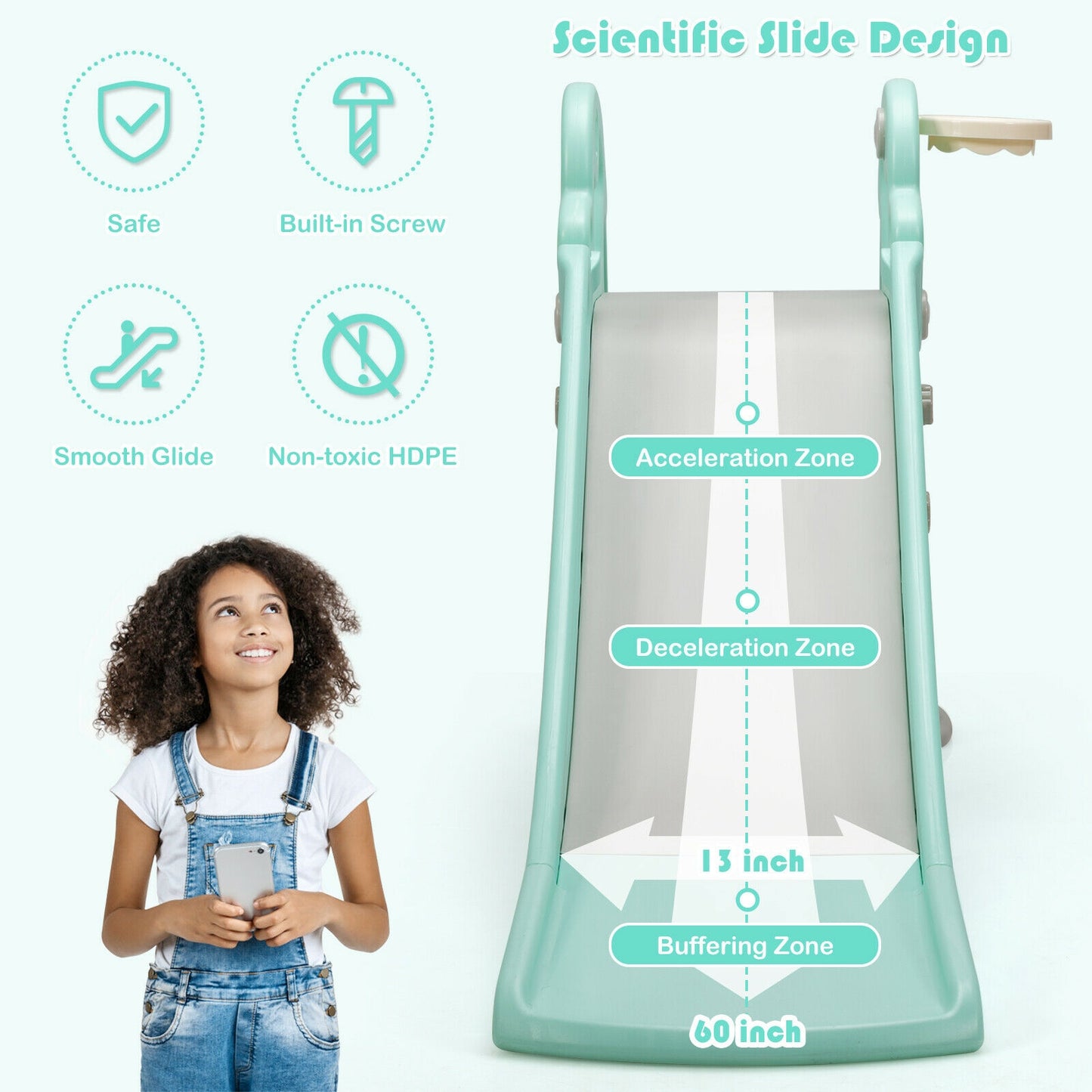 3-in-1 Kids Climber Slide Play Set, Basketball Hoop, Green Climbers & Slides at Gallery Canada