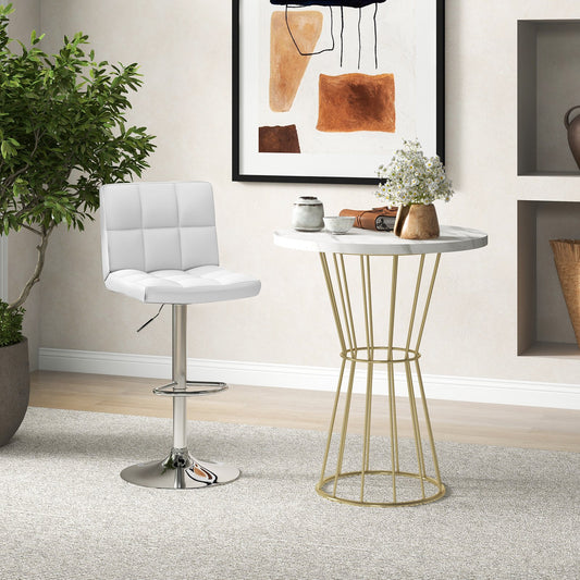 Adjustable Swivel Bar Stool with PU Leather, White - Gallery Canada