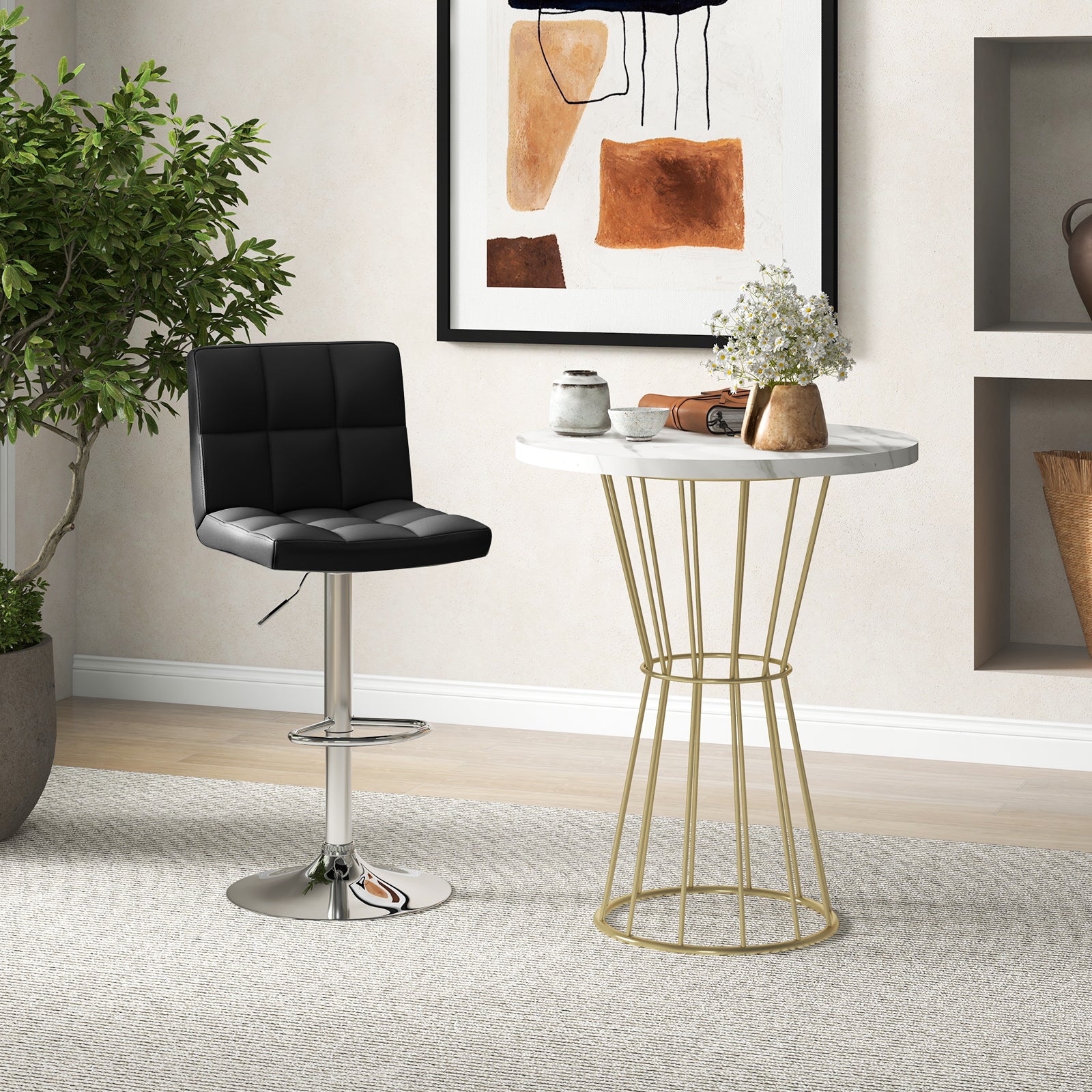 Adjustable Swivel Bar Stool with PU Leather, Black Bar Stools at Gallery Canada