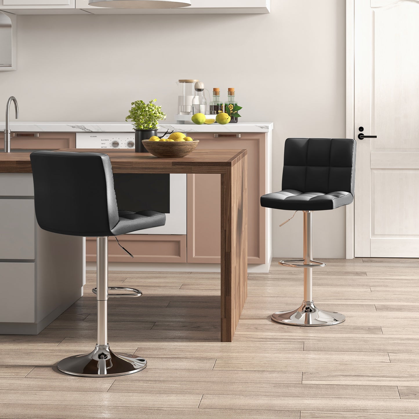 Adjustable Swivel Bar Stool with PU Leather, Black Bar Stools at Gallery Canada