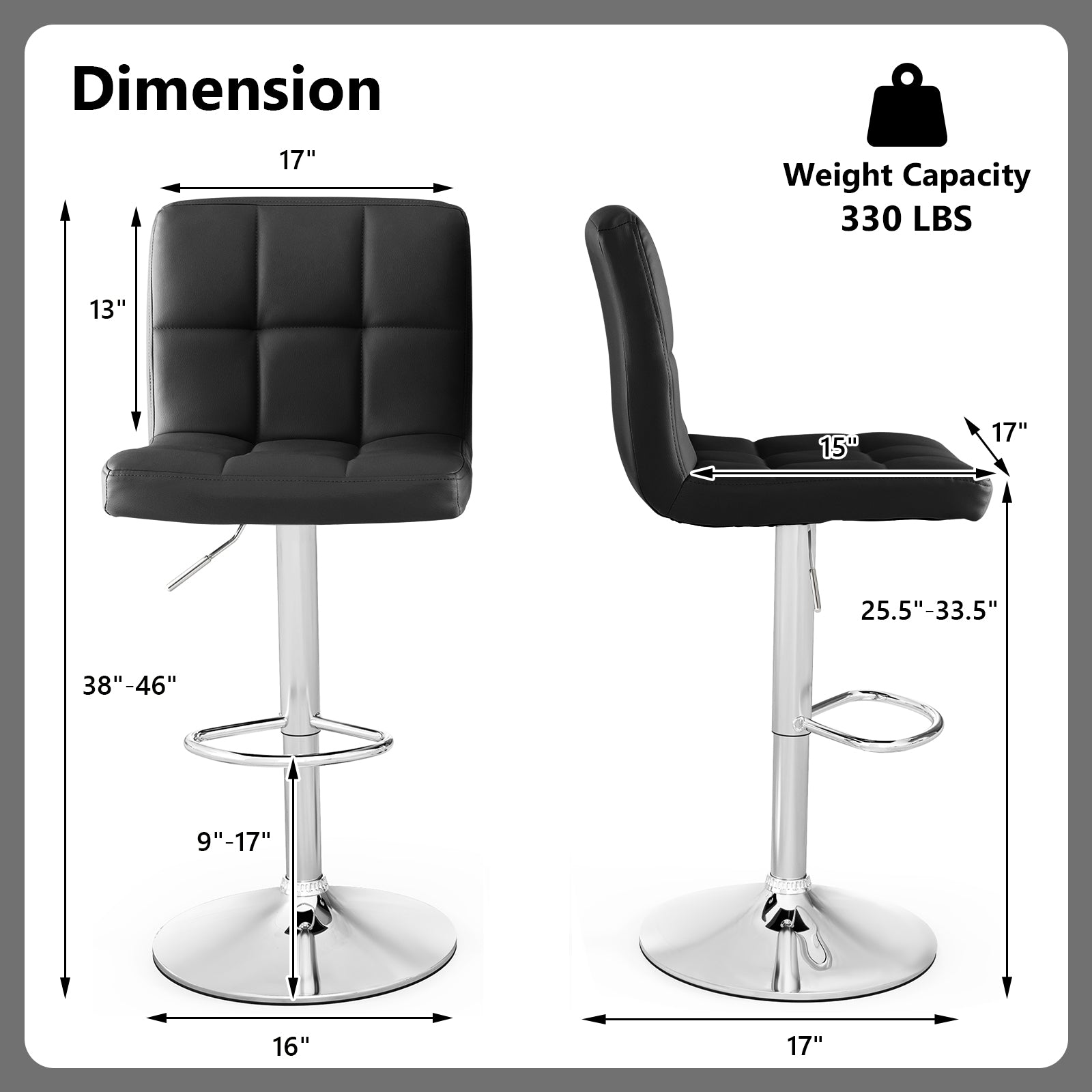 Adjustable Swivel Bar Stool with PU Leather, Black Bar Stools at Gallery Canada
